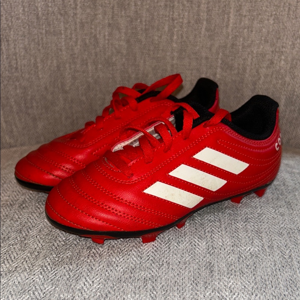Adidas Kids Red Soccer Cleats with White Stripes